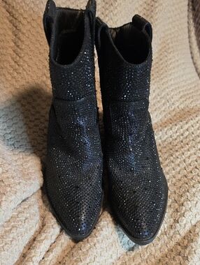 Forever Black Rhinestone Pointed Ankle Booties